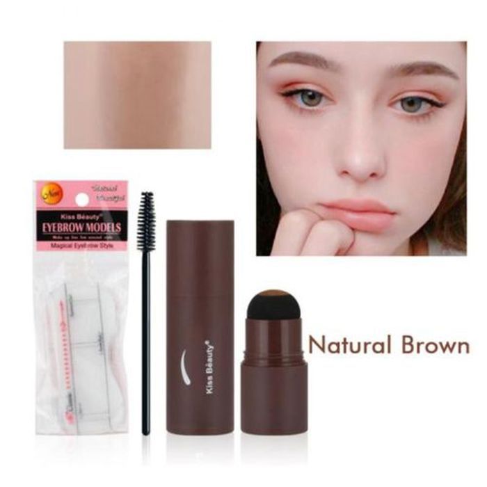 Kiss Beauty Set de pochoirs à sourcils, maquillage de contour naturel, marron naturel