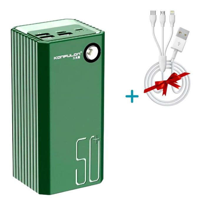 Power Bank Konfulon 50000mAh A22 PD 20W USB-C QC4.0 + 22.5W QC3.0 USB-A + Câble 3 en 1 Cadeau