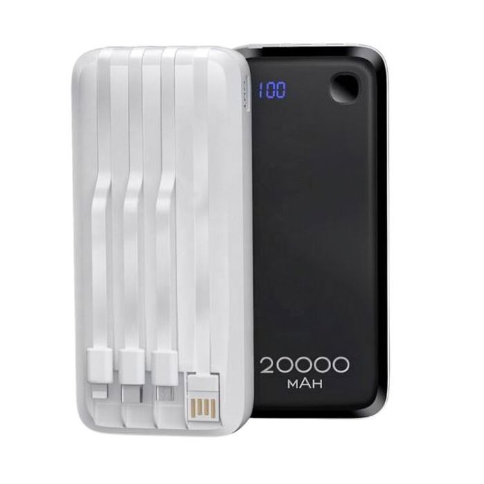 Konfulon Powerbank A23S 20000mAh avec 4 câbles de charge type C USB Lightning et micro Usb