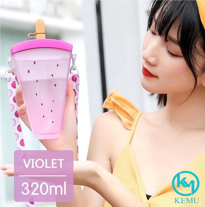 Bouteille d'eau Gourde pour enfants, 320 ml en forme de glaces glacées avec paille et bandoulière pour enfants filles et étudiants
