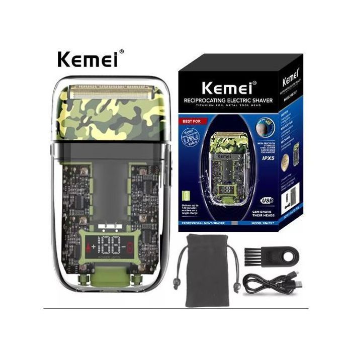 Rasoir Electrique Rechargeable Kemei Km TX7  Vert