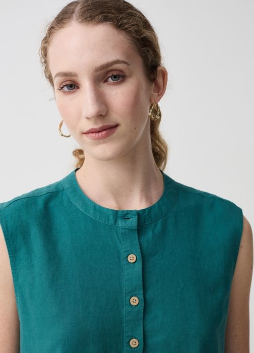 Blouse sans manches - MARQUE - Modèle - Viscose durable - Encolure de grand-père - Fentes latérales