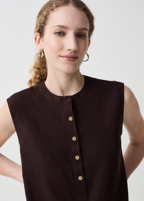 Blouse sans manches - MARQUE - Modèle - Viscose durable - Encolure de grand-père - Fentes sur les côtés