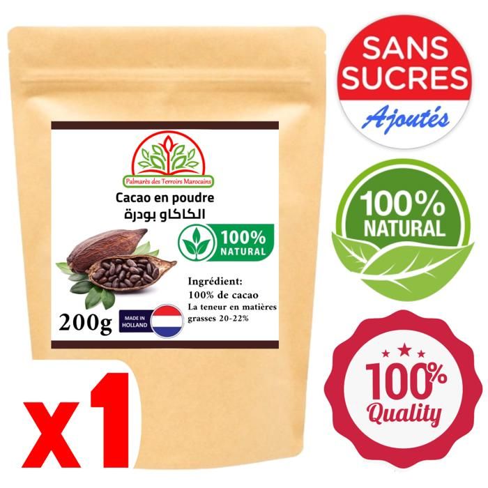 Poudre cacao riche 100% naturel sans sucre -200g
