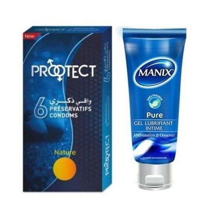Manix Gel Lubrifiant Intime PURE 80ml + Préservatif Protect 6 unites