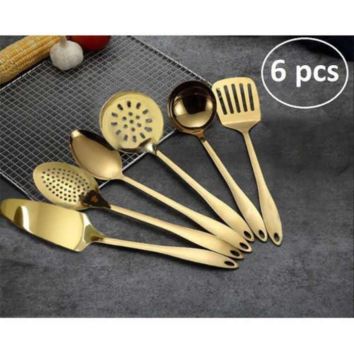Offfre Lot De 6 pièces Ustensiles De Cuisine en inox doré
