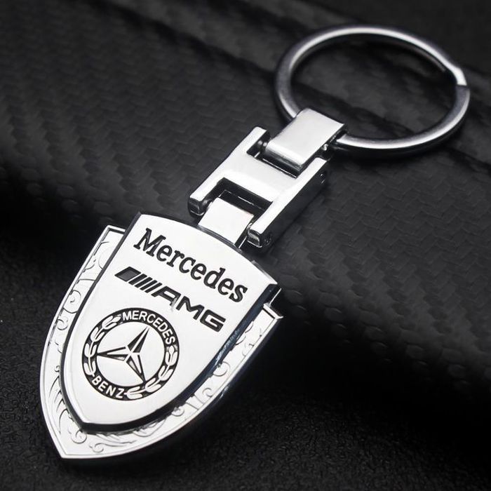 Porte-clés - Mercedes - AMG - Chrome et Noir - Acier Inoxydable - Logo 3D