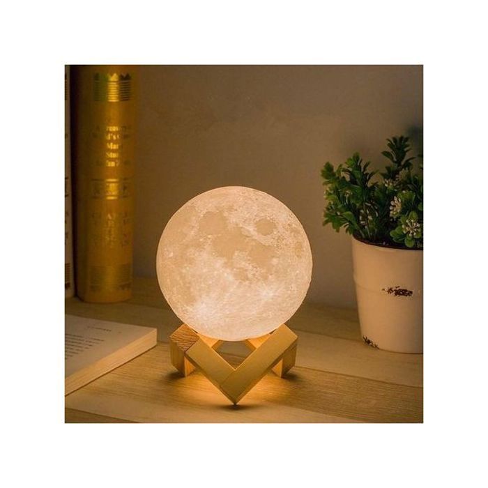 La lune lampe lumineuse plusieurs couleurs diamètre 15 cm y/c support en bois