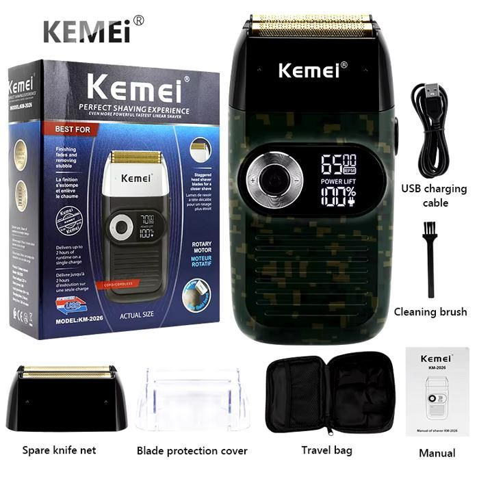 Kemei Rasoir Électrique Pro de Barbe et Cheveux pour Homme, Appareil de Finition en Fondu pour Tête Chauve