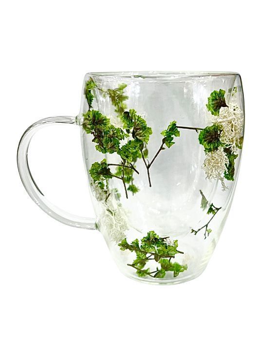 Tasses à café en verre transparent à double paroi de fleurs séchées 350Ml pour boissons chaudes et froides, latte et à expresso jus