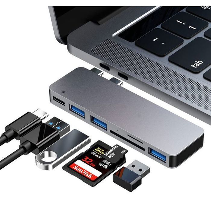 USB 6 in 1 Type C HUB Sortie HD 4K USB 3.0 Adaptateur pour MacBook