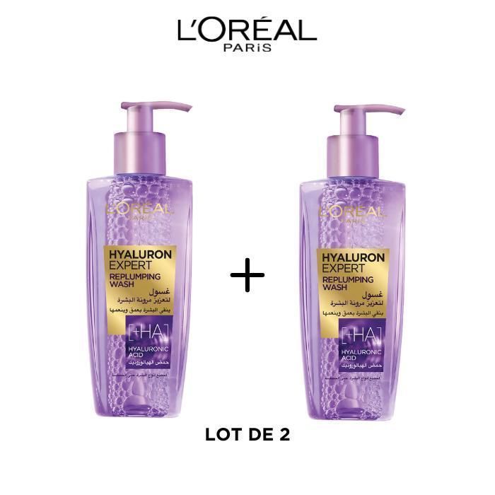 Gel nettoyant - L'OREAL PARIS - Hyaluron Expert - Lot de 2 - 200ml - Hydratation intensive