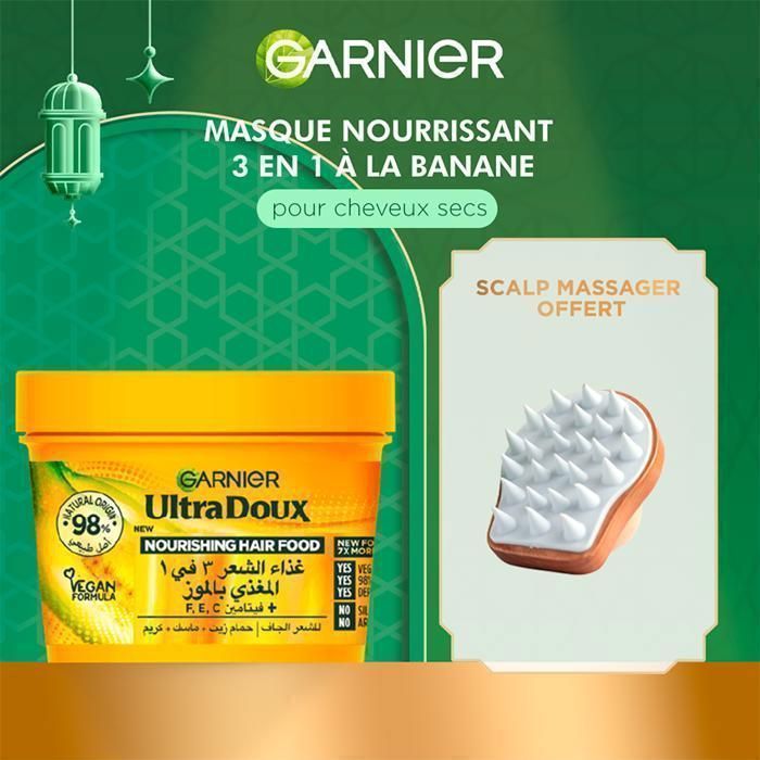 GARNIER - Pack Masque Hair Food Banane 390ml + Scalp Massage