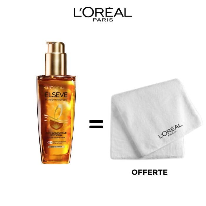 L'OREAL PARIS - LOT HUILE EXTRAORDINAIRE CHEVEUX SEC  ELSEVE 100ml  = SERVIETTE OFFERTE
