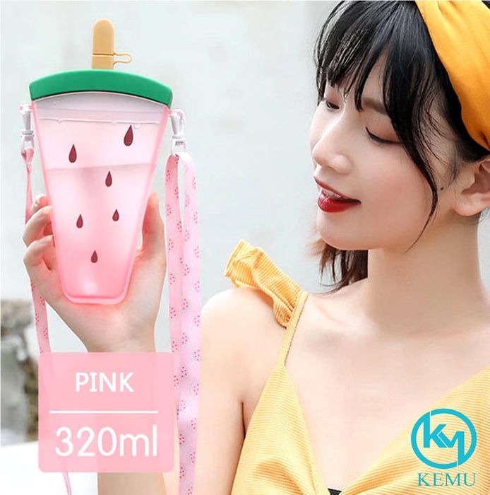 Bouteille d'eau Gourde, 320 ml en forme de glaces glacées avec paille et bandoulière pour enfants filles et étudiants
