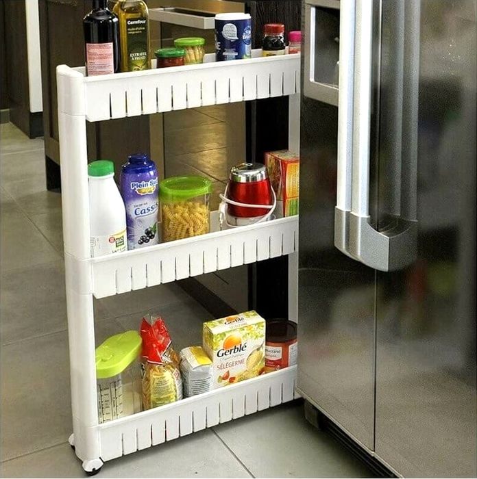 Chariot Étagère de stockage 3 étages à roulettes pour cuisine, salle de bains