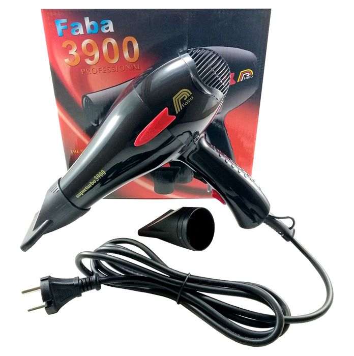 Faba - Sèche-Cheveux Professionnel Super Turbo 3900 Noir – Design Ergonomique - 1800 W