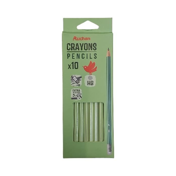 10 CRAYONS GRAPHITE  HB AVEC  GOMME AUCHAN