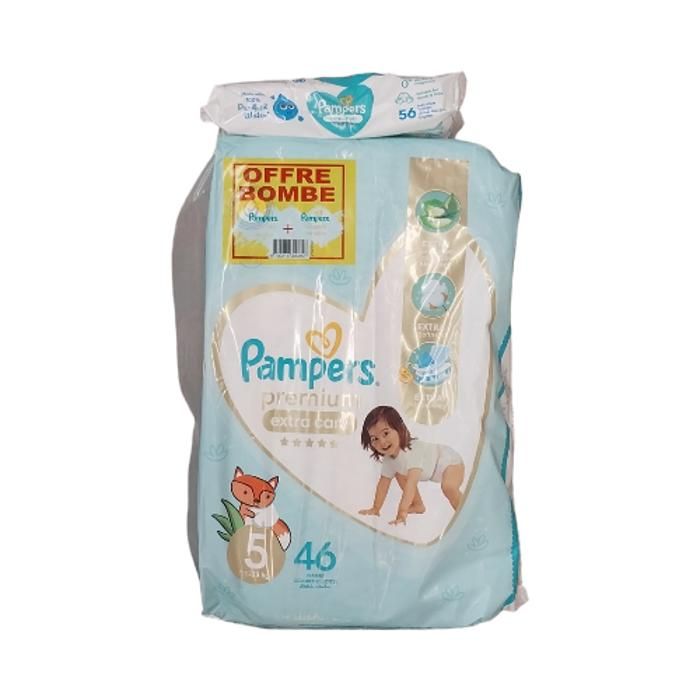 COUCHES BEBE PAMPERS PREMIUM T5 +LINGETTE SENSITI