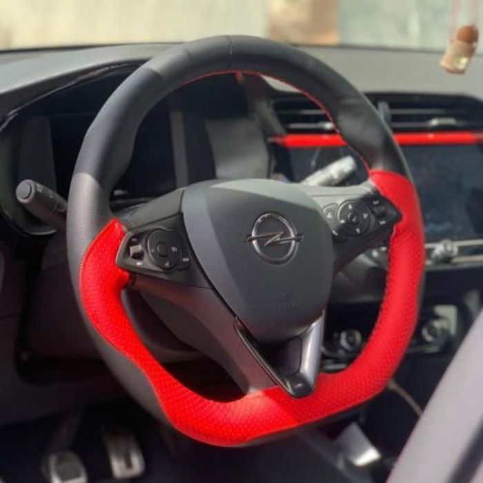 Couverture  pour volant de voiture, en cuir artificiel souple  38cm noir/rouge