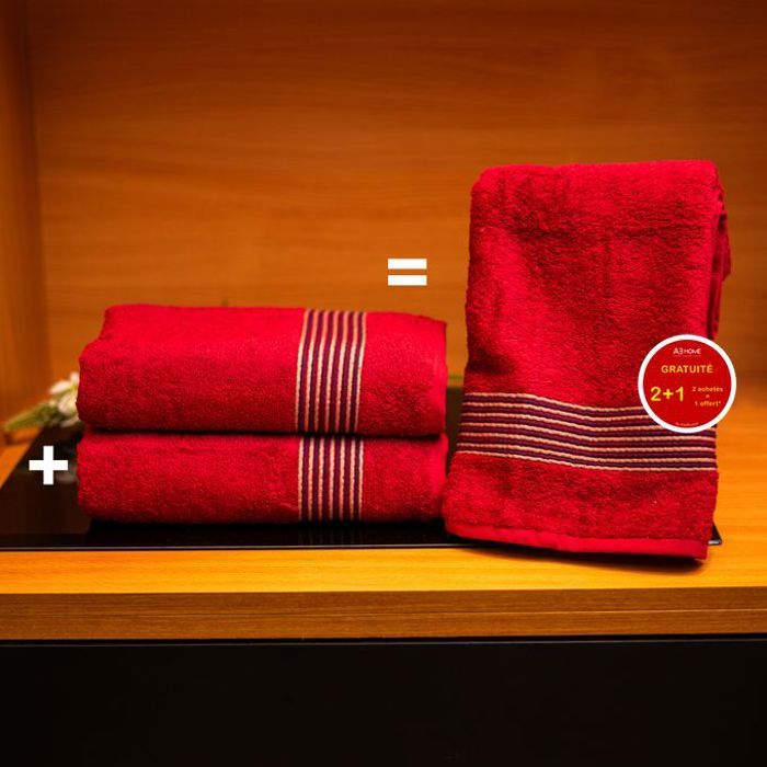 Pack 2 serviettes + 1 gratuite, Carmen serviette 50x90 100% coton - rouge