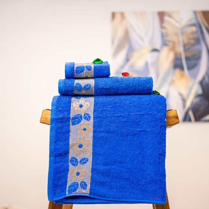 Pack 3 serviettes de bain fleur 100% Coton - Bleu