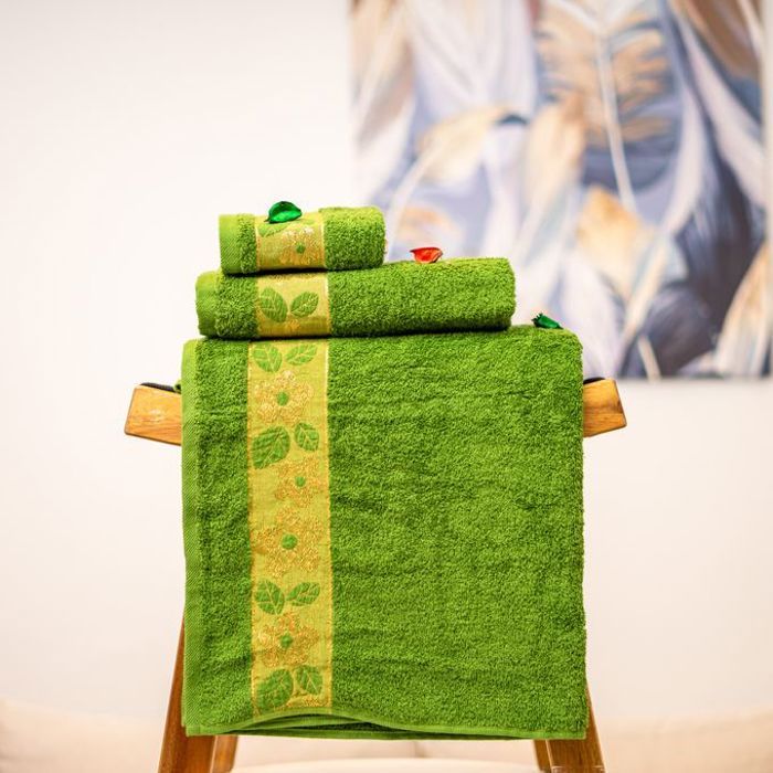 Pack 3 serviettes de bain fleur 100% Coton - Vert