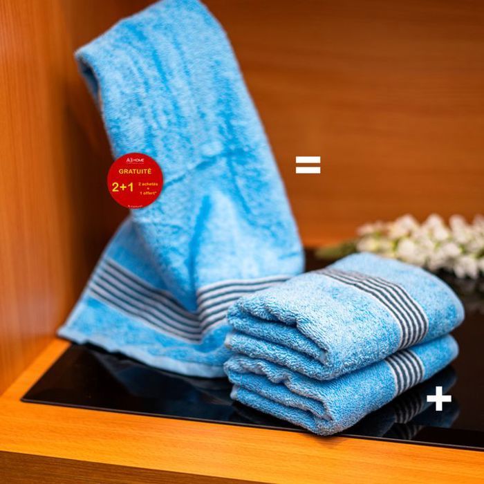 Pack 2 serviettes + 1 gratuite, Carmen serviette 40x70 100% coton - bleu