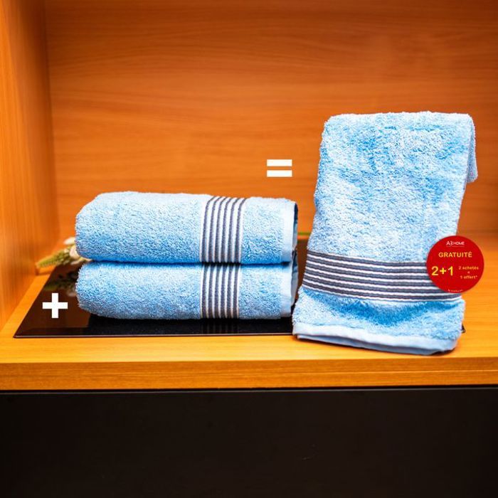 Pack 2 serviettes + 1 gratuite, Carmen serviette 50x90 100% coton - bleu