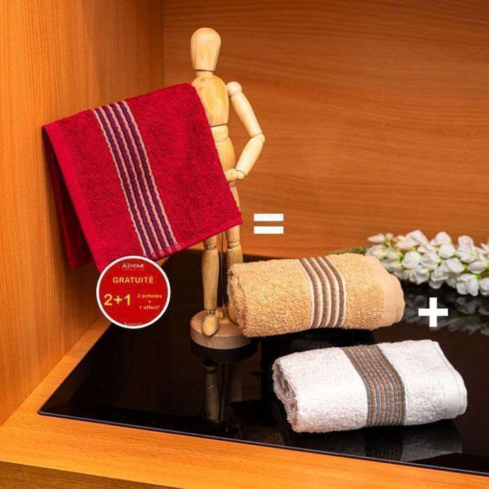 Serviette de bain - Carmen - Pack 2 + 1 gratuite - 100% coton - 30x30 cm - Multicouleur