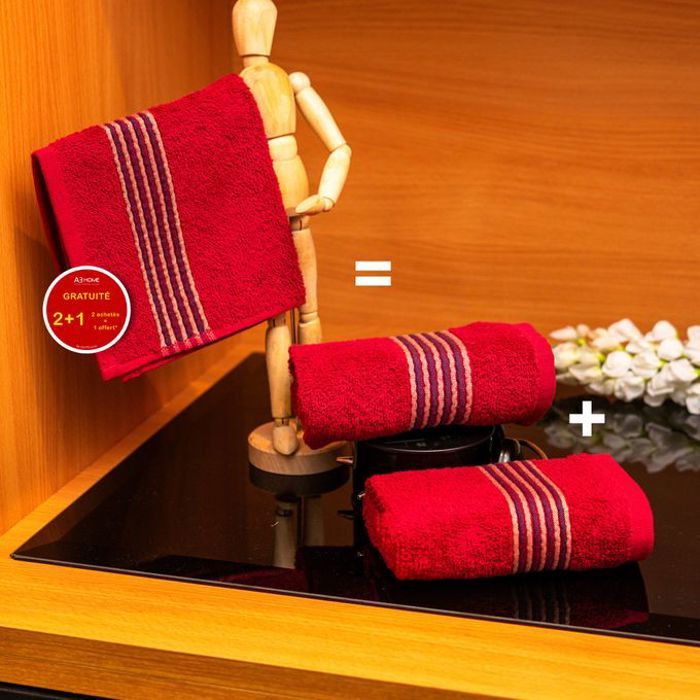 Pack 2 serviettes + 1 gratuite, Carmen serviette 30x30 100% coton - rouge