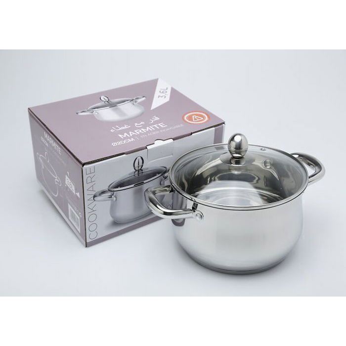 MARMITE EN ALUMINIUM AVEC COUVERCLE EN VERRE 3,6L