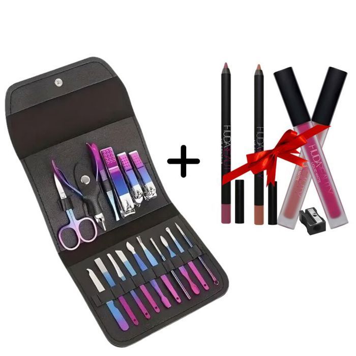 Ensemble Beauté & Manucure 16 Pièces - Kit Complet Soin des Ongles + Pack Huda Beauty 5 en 1 Offert