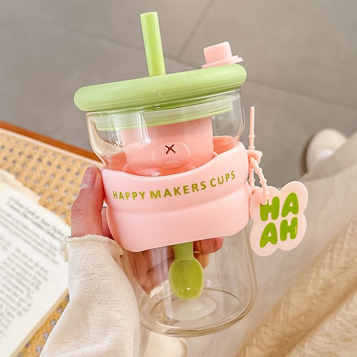 Gobelet à paille - KEMU - Verre borosilicaté - Étanchéité silicone - Facile à nettoyer - Multicolore