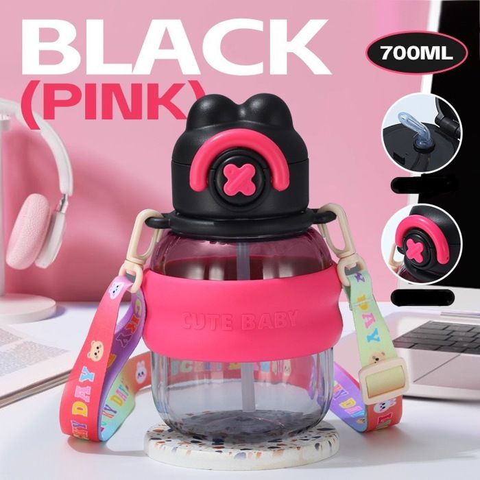 Bouteille d'eau - KEMU - Gobelet à paille - Verre borosilicaté - Étanchéité silicone - Design portable