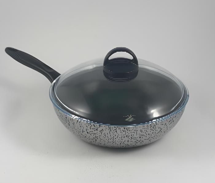Poêle en aluminium  à effet marbré avec couvercle en verre – 26 cm  – 1,35 kg Fabriquée en Italie