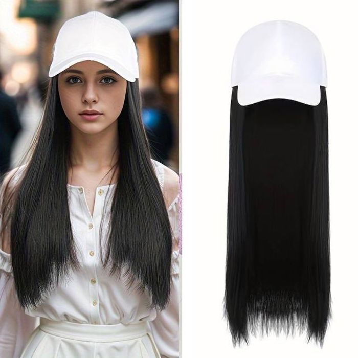 Perruque - Style élégant - Noir - Casquette réglable - Cheveux lisses - Femme