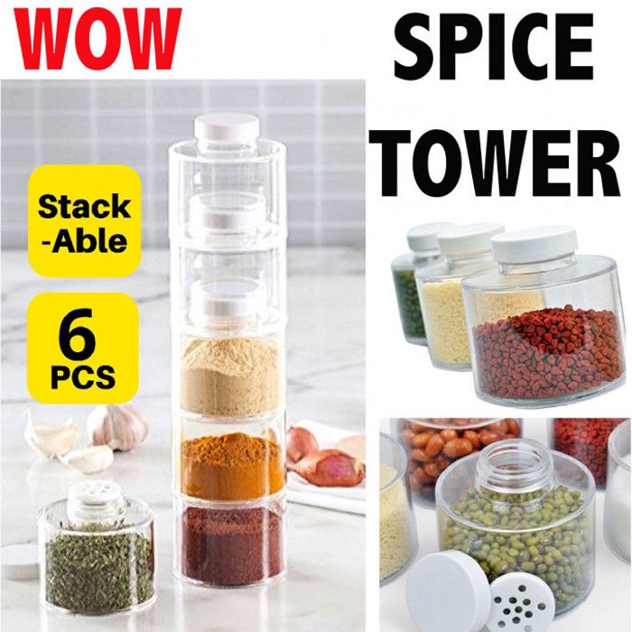 Meuble de cuisine - SPICE TOWER - Carrousel à épices - Blanc nacré - Design contemporain - Pratique