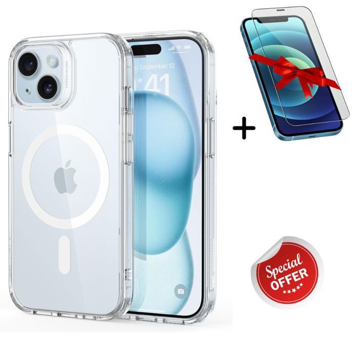Coque Magnétique pour iPhone 15  en Silicone Transparent + Protection Incassable Cadeau