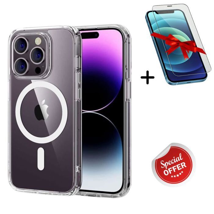Coque Magnétique pour iPhone 15 Pro en Silicone Transparent + Protection Incassable Cadeau