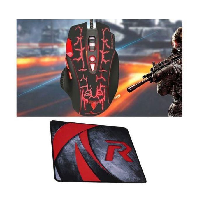 Jedel Souris gamer GM830 8D USB 3200 dpi 7 Boutons LED RGB + Tapis 400 * 350 * 2,5 cm