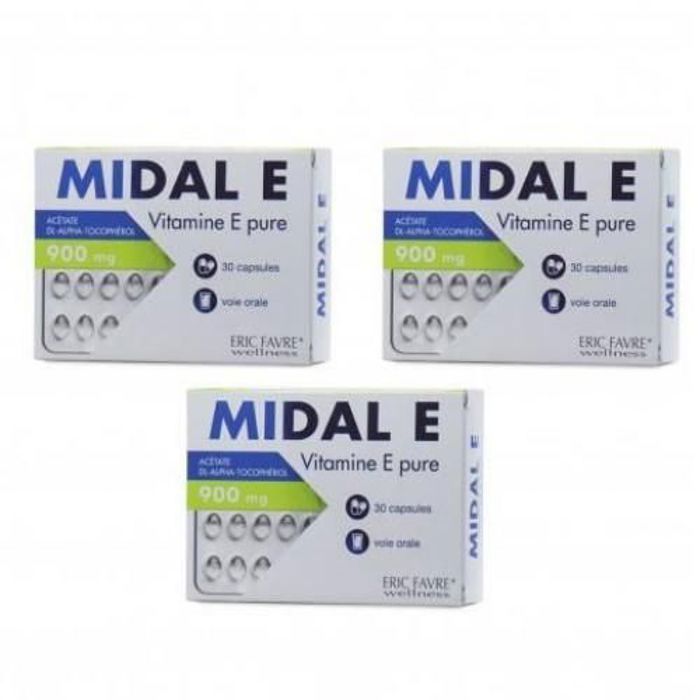 PACK DE 03 MIDAL E ( VITAMINE E PURE 30 CAPSULES )