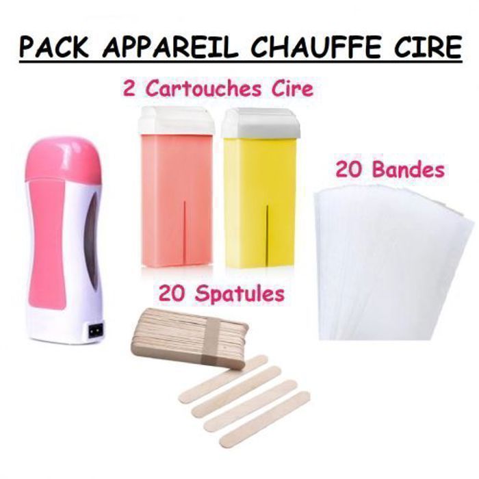 Appareil Chauffe Cire d'épilation + 2 cartouche + 20 Bandes + 20 spatules