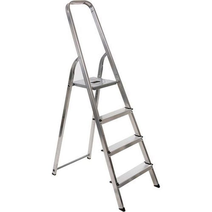 Escabeau - Galvanisé - 4 Marches - Pliable - Antidérapant - 2,84m de Hauteur de Travail