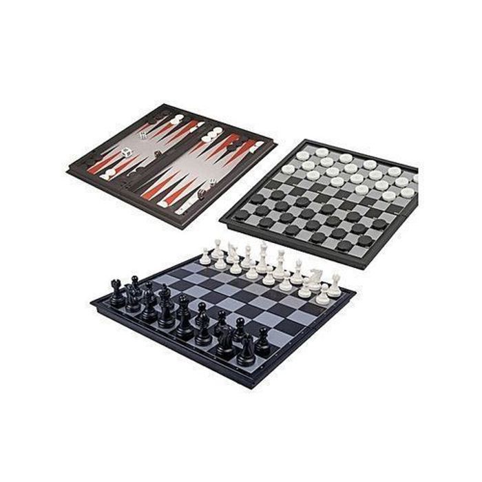 Jeu 3 en 1 : Echecs, Dames et Backgammon - Set de jeu polyvalent