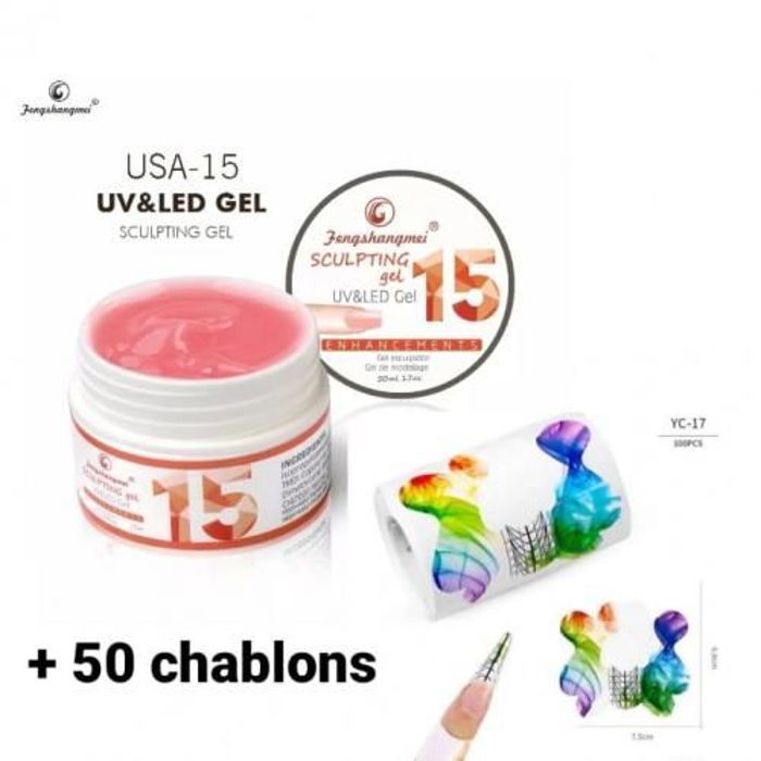 50 chablons + gel UV constructeur pour extension d'ongles, 15 g #15
