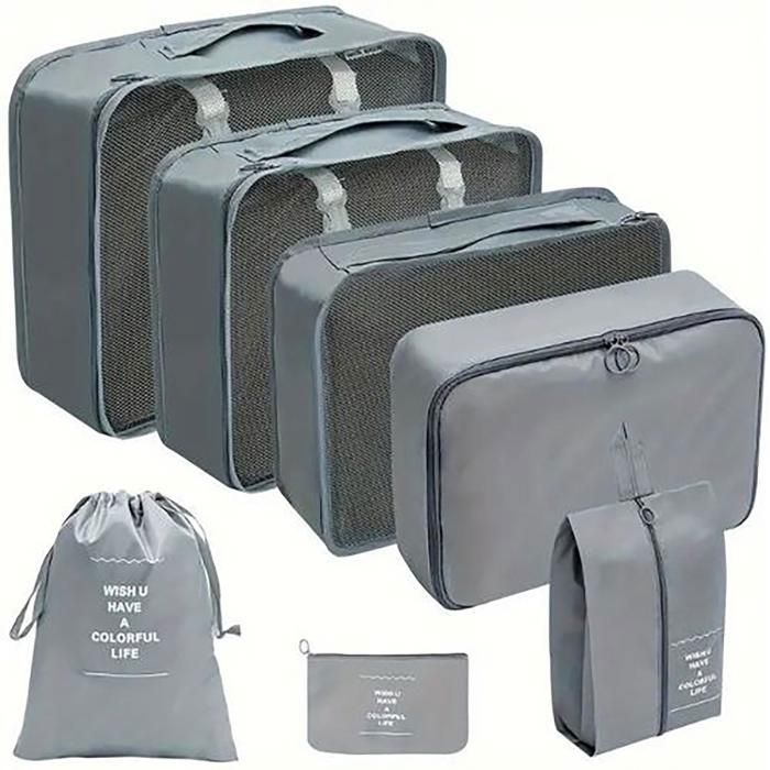 7Pcs Sac de Rangement Valise pour Voyage de Motif " WISH U HAVE A COLORFUL LIFE "