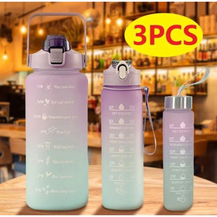 Bouteille d'eau de grande capacité avec marqueur de temps ensemble de 3 pièce