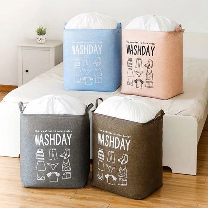 Panier a linge de rangement pliable, très grande, avec couvercle à cordon, étanche, pour jouets et vêtements, 75l , 1 pcs