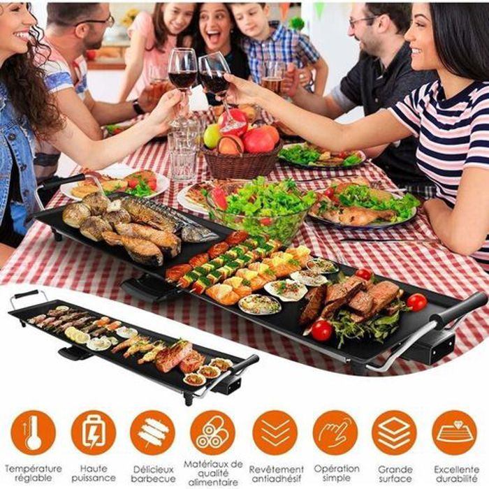 schlëizer Grille/planche de cuisson 70 cm antiadhésif électrique 2000W